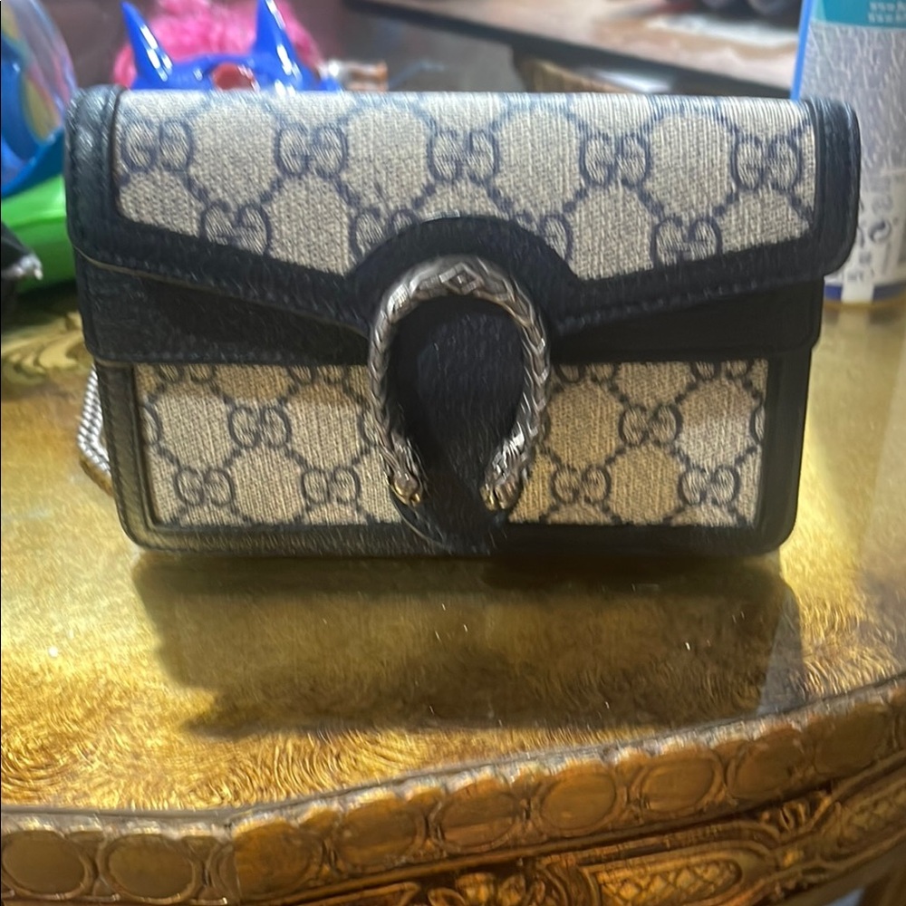 Gucci Black and Gray Crossbody Bag with Silver Hardware